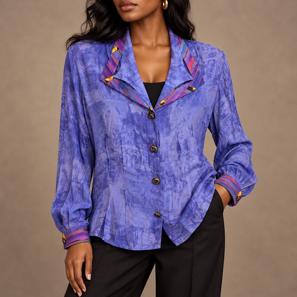 L 250 Vintage Componix Abstract Print Shirt Blazer Wearable Art Made in USA